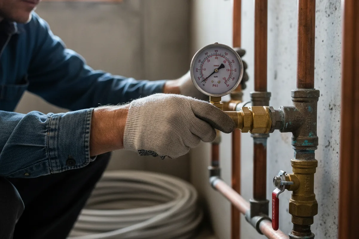 Pressure testing a repaired line during Water Line Repair in Cambria Heights